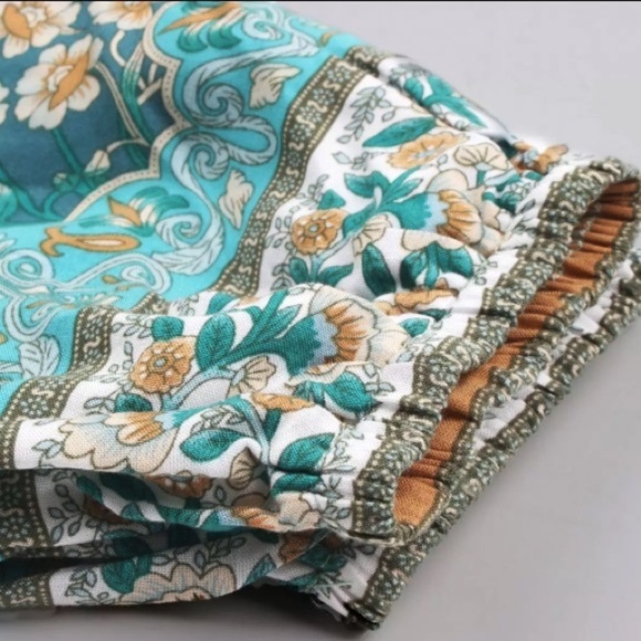 Turquoise Floral Bohemian Peasant Blouse - Picture 5 of 5